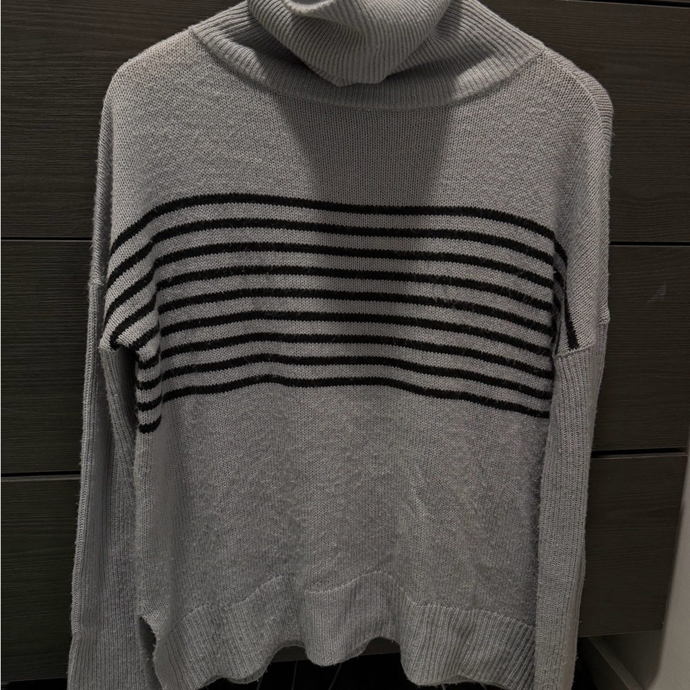 BB Dakota Gray & Black Striped Cowl Neck Sweater